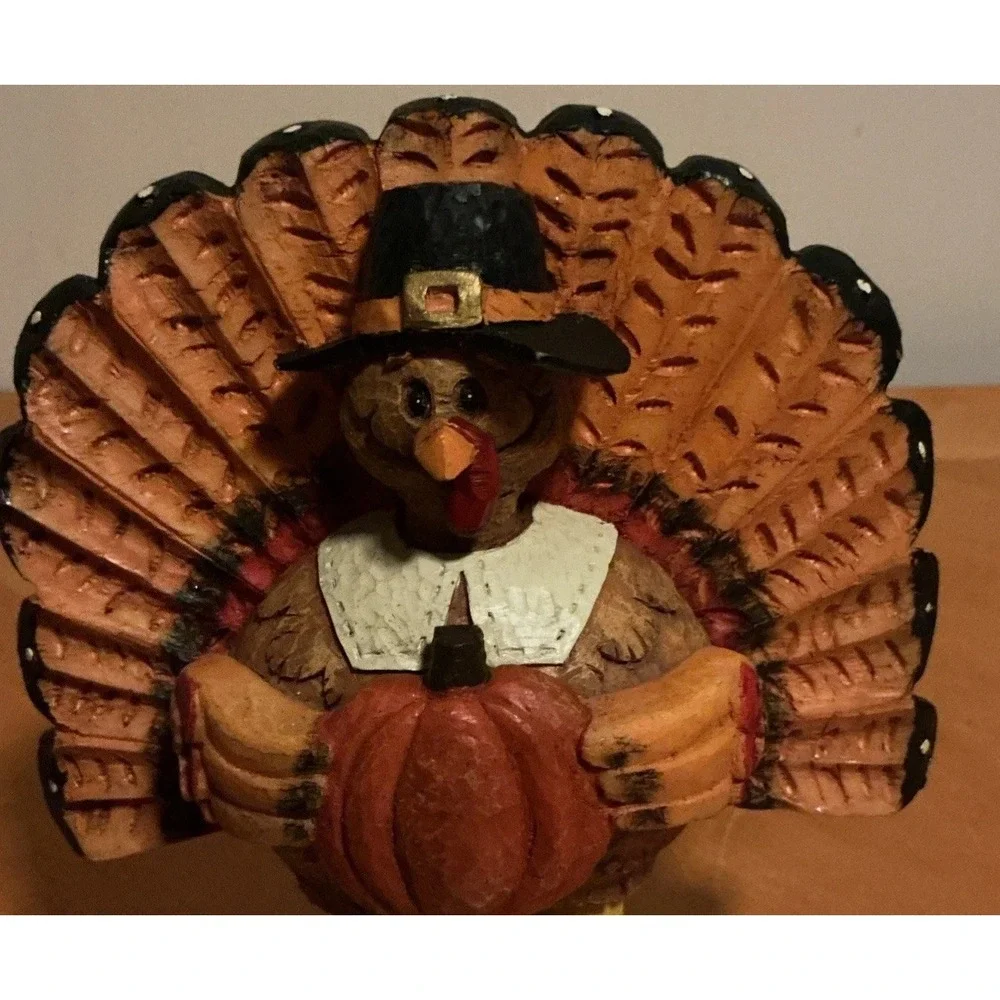 Thanksgiving Turkey Holding A Pumpkin Resin Statue Figure 7.5